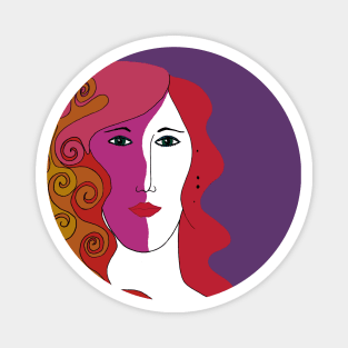 Woman's Face with Red, Pink and Orange Colored Hair Magnet